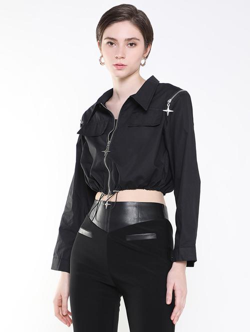 women black solid regular jacket - 21514908 - Standard Image - 0