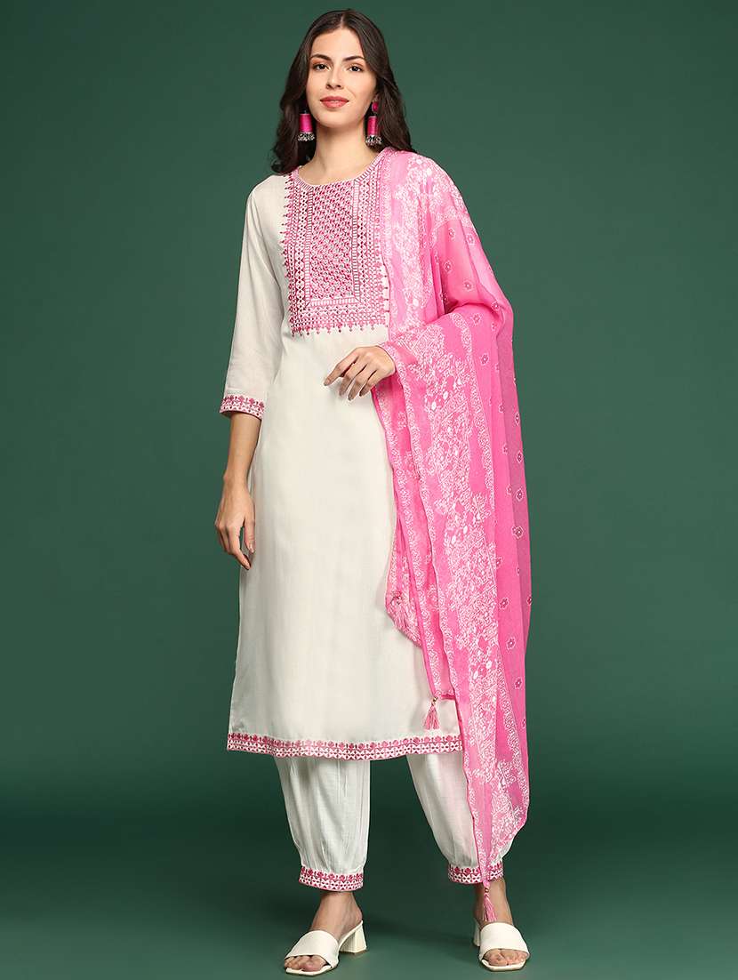 women embroidered kurta salwar set with dupatta