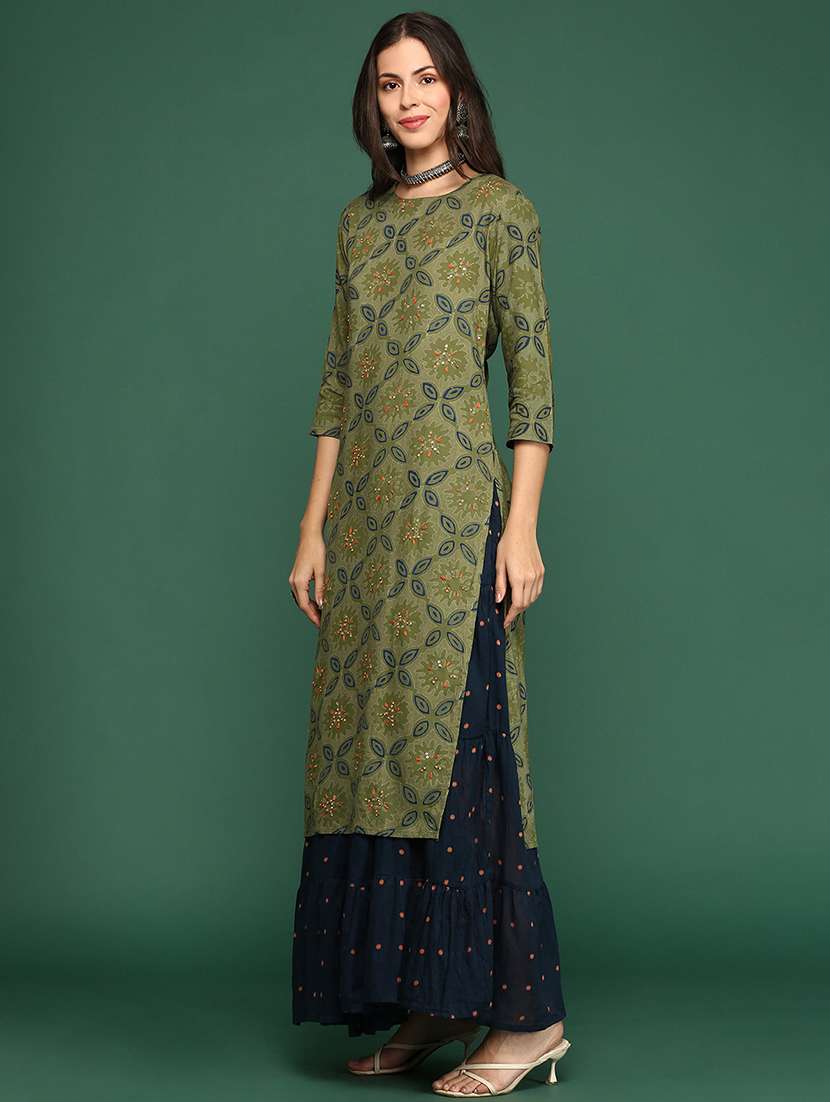 women olive printed kurta skirt set with dupatta - 21514920 - Standard Image - 2