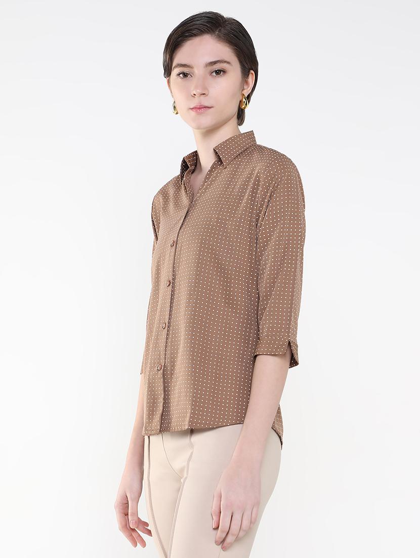 women brown crepe regular shirt - 21514926 - Standard Image - 2