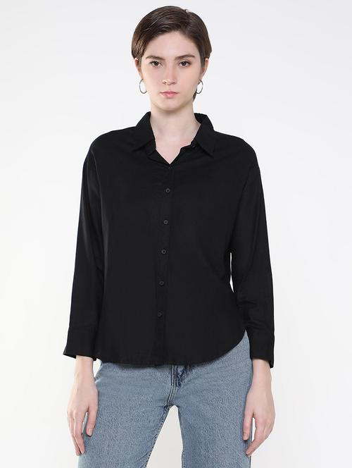 women black cotton blend regular shirt - 21514934 - Standard Image - 0
