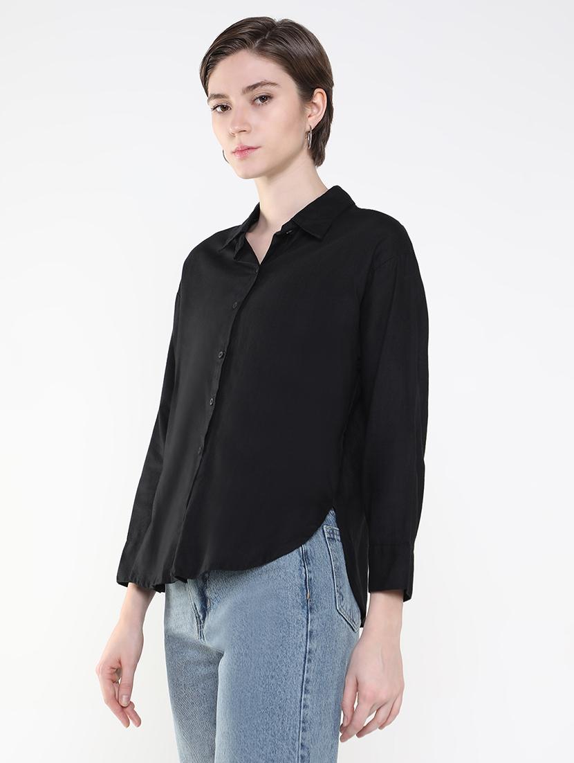 women black cotton blend regular shirt - 21514934 - Standard Image - 2
