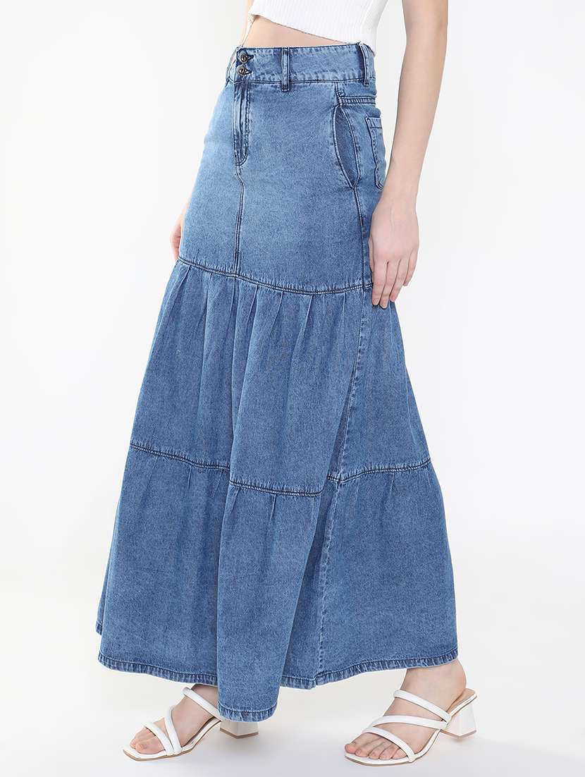 women blue denim tiered skirt - 21514955 - Standard Image - 2