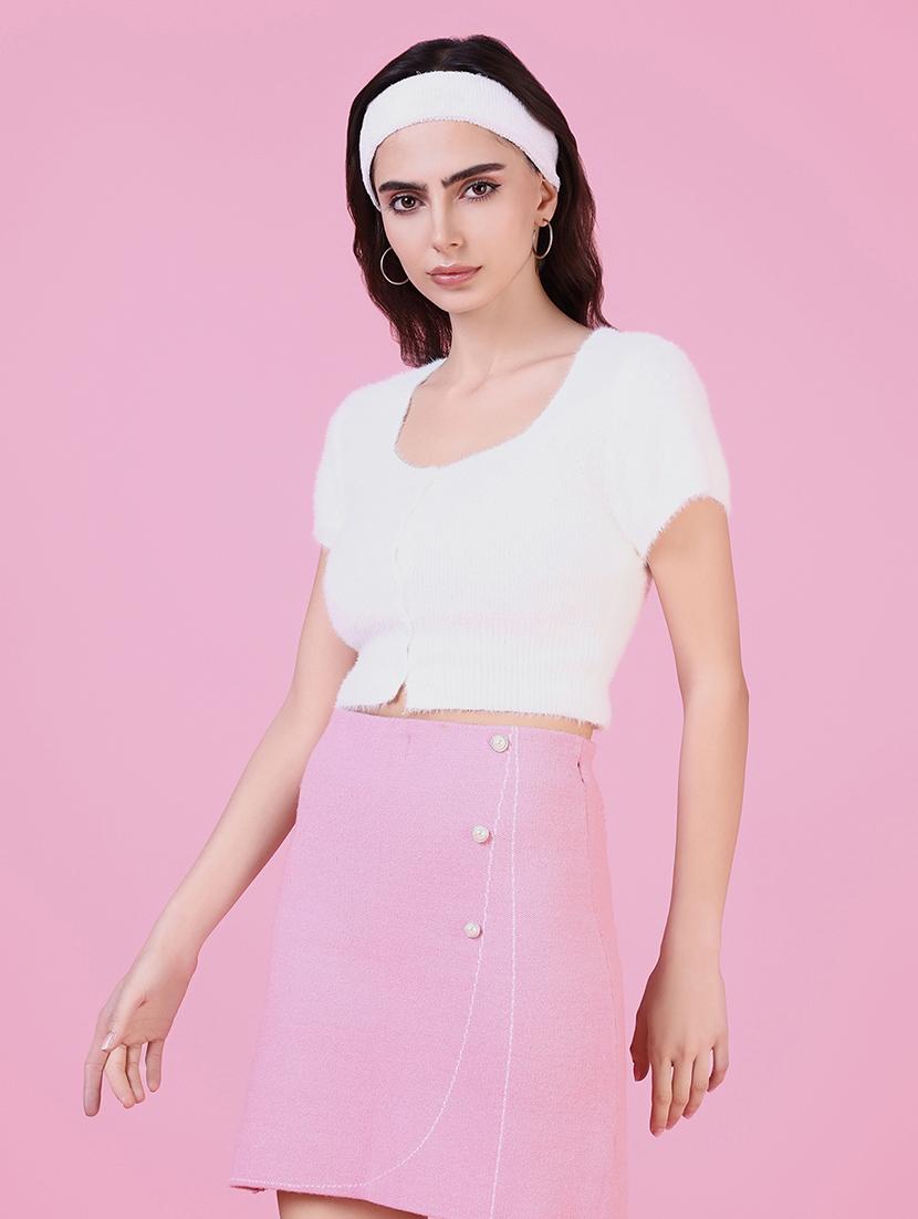 women solid short sleeves crop top - 21514958 - Standard Image - 2