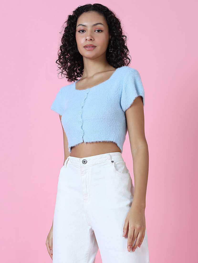 women solid short sleeves crop top