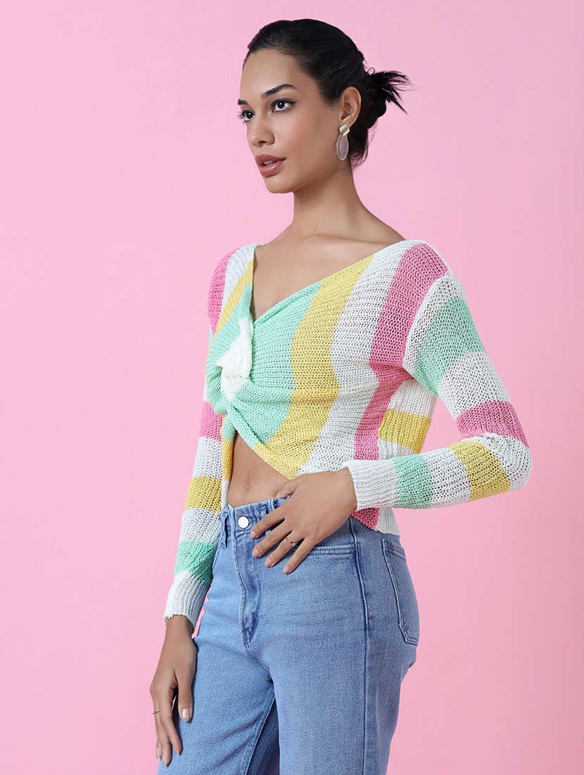women multicolored stripes crop top - 21514961 -  Standard Image - 2