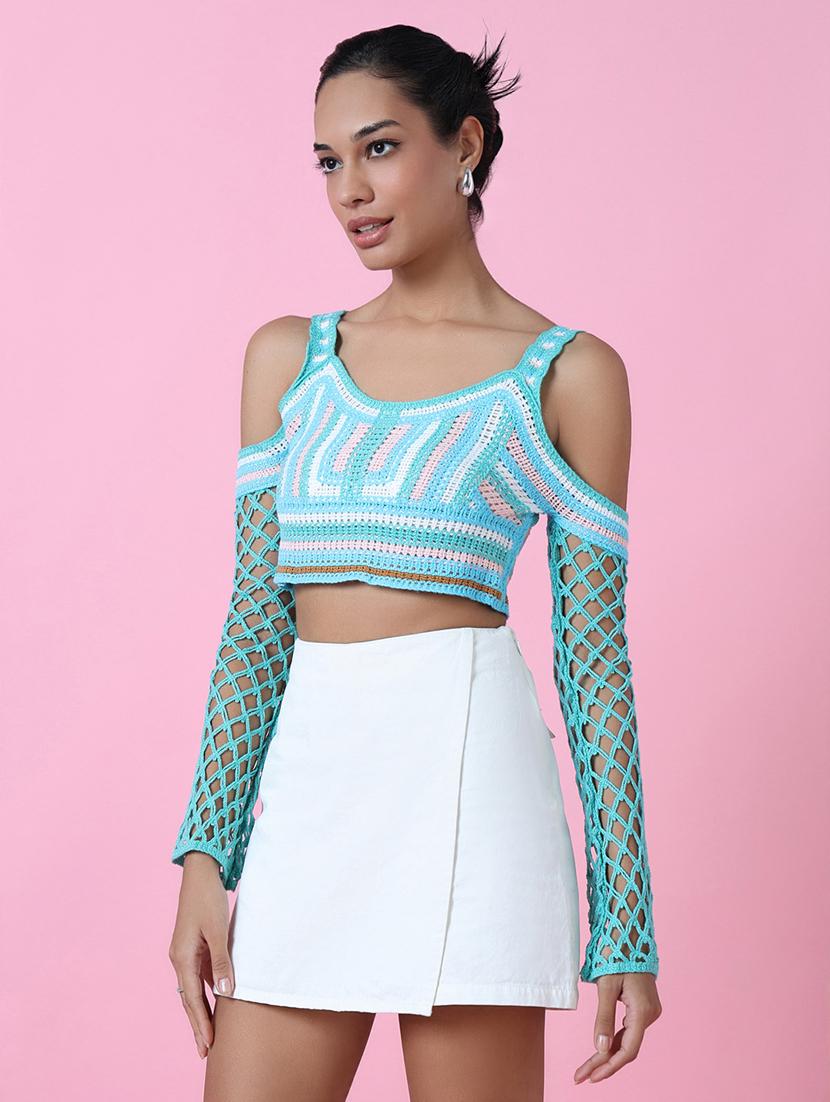 women blue self-designed crop top - 21514969 - Standard Image - 2