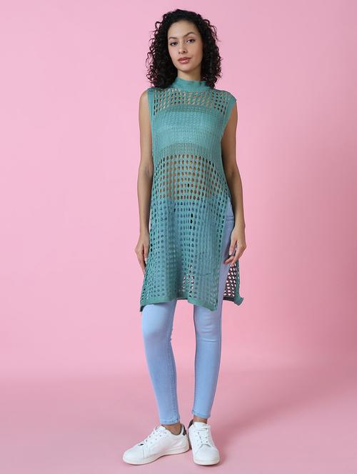 women sea green solid crochet top - 21514974 - Standard Image - 0