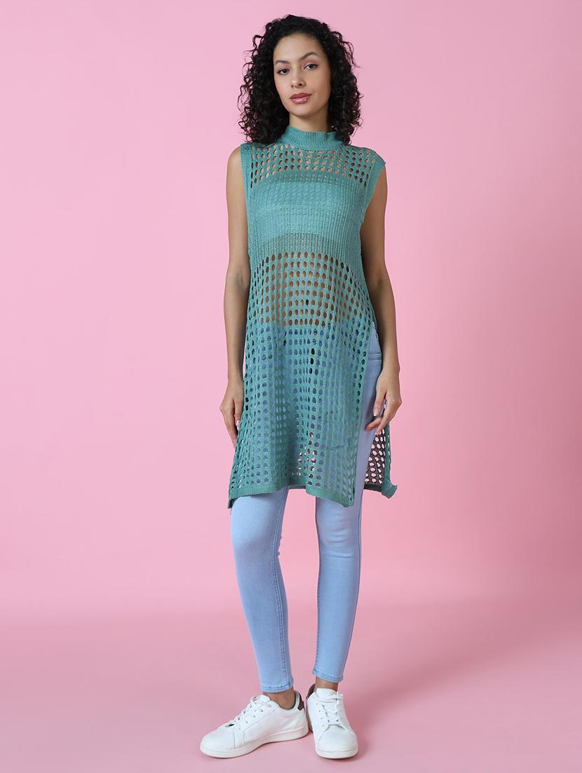women sea green solid crochet top - 21514974 - Zoom Image - 0