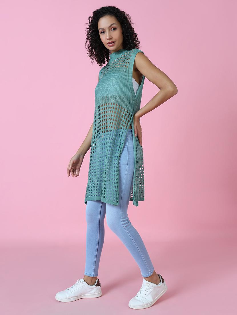 women sea green solid crochet top - 21514974 - Standard Image - 2