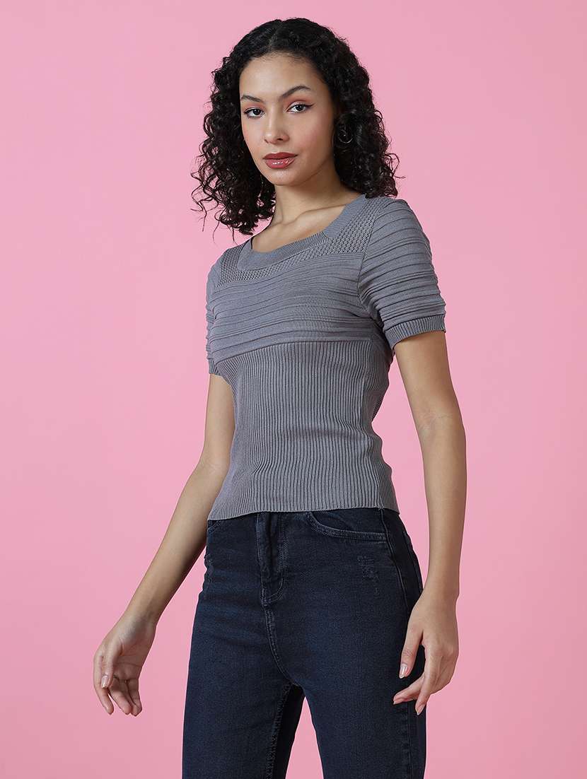 women grey crochet regular top - 21514977 -  Standard Image - 2