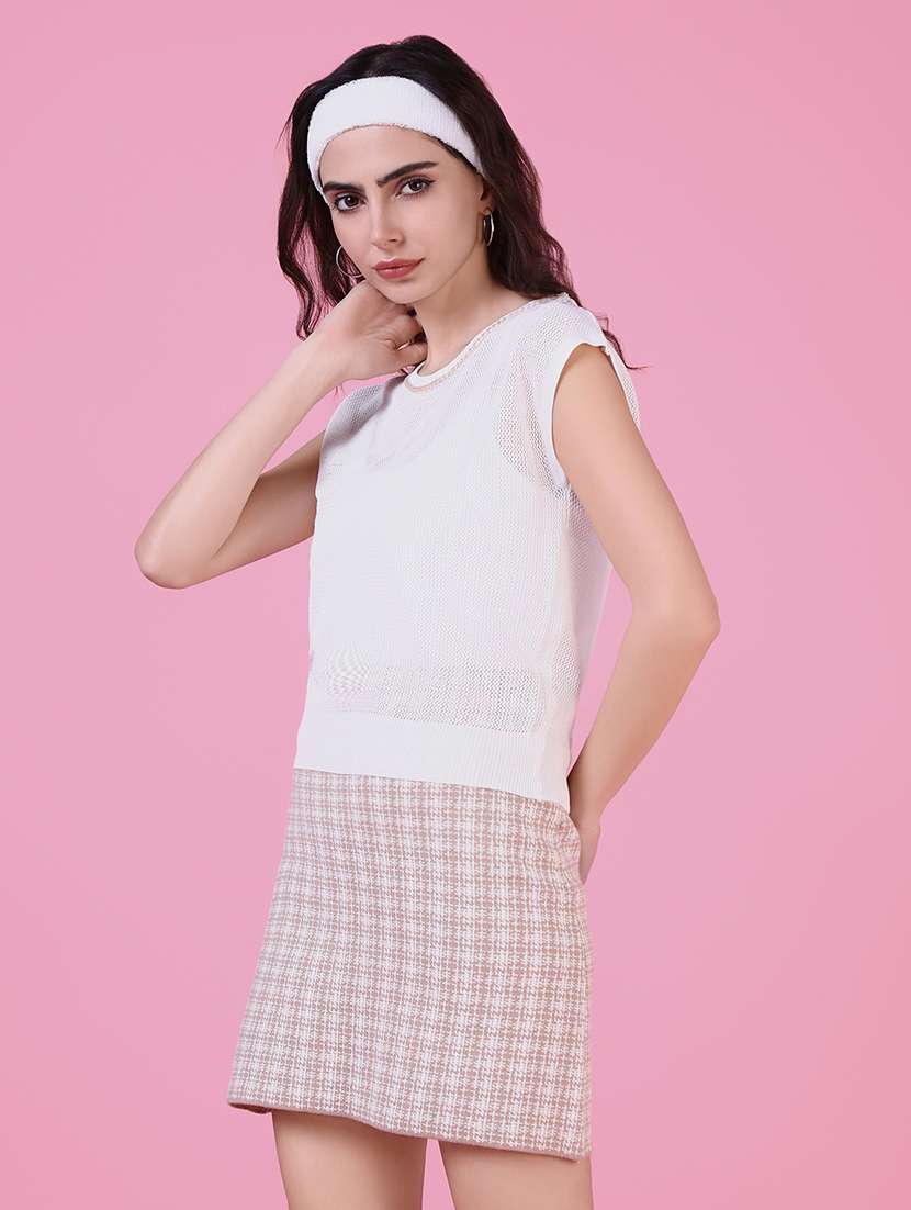 women white crochet regular top - 21514988 -  Standard Image - 2