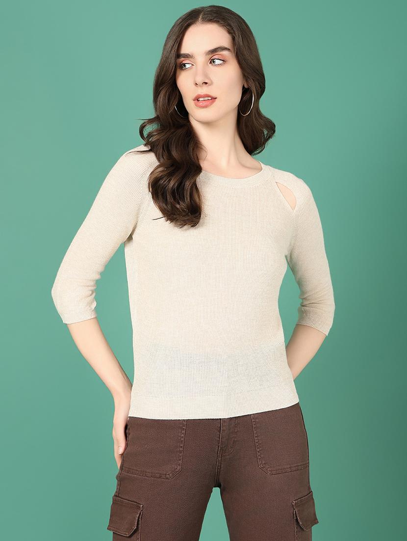 women beige solids round neck top - 21514998 - Zoom Image - 0