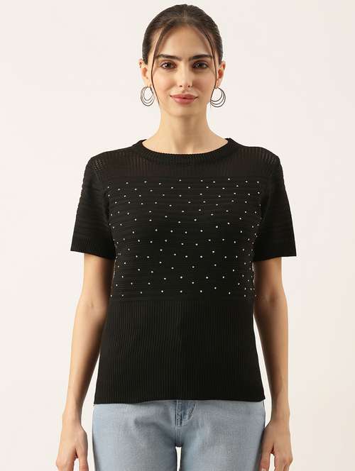 women black embellished regular top - 21515005 - Standard Image - 0