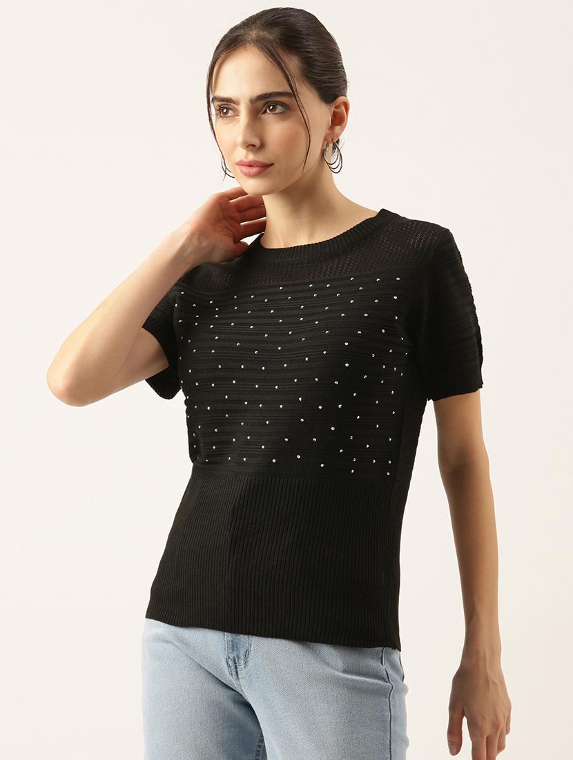 women black embellished regular top - 21515005 - Standard Image - 2