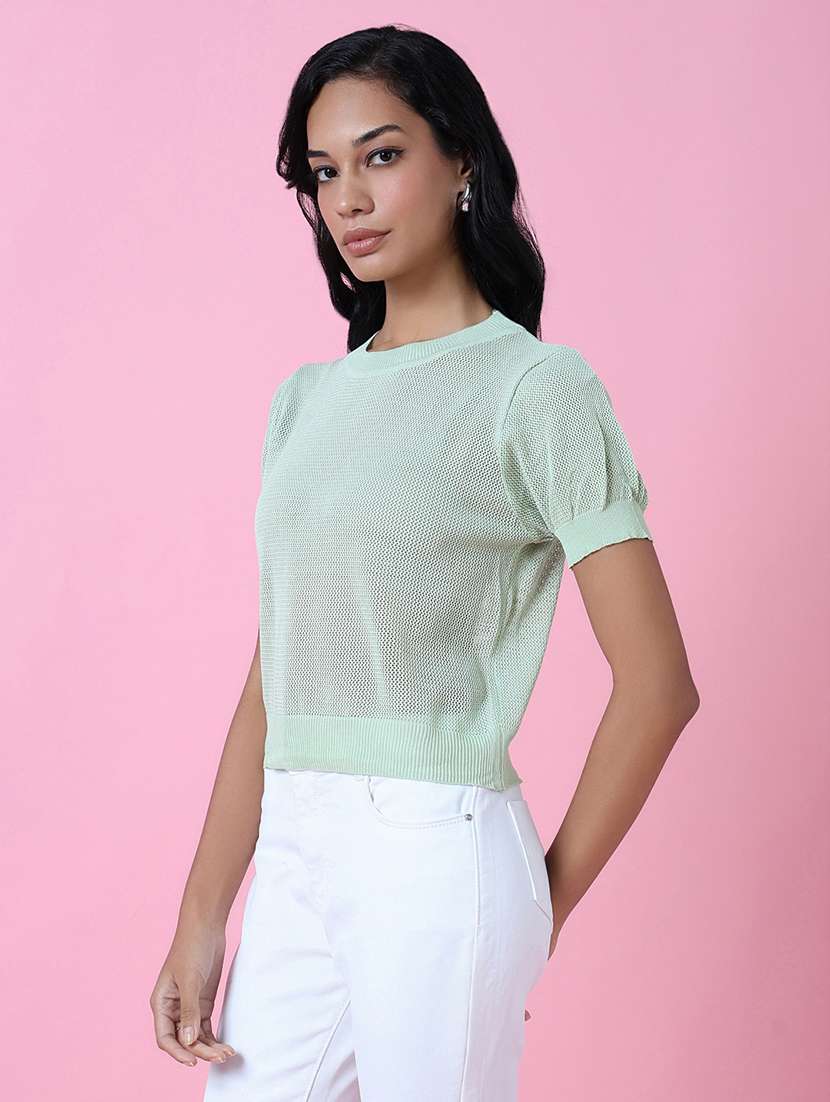 women green crochet regular top - 21515007 - Standard Image - 2