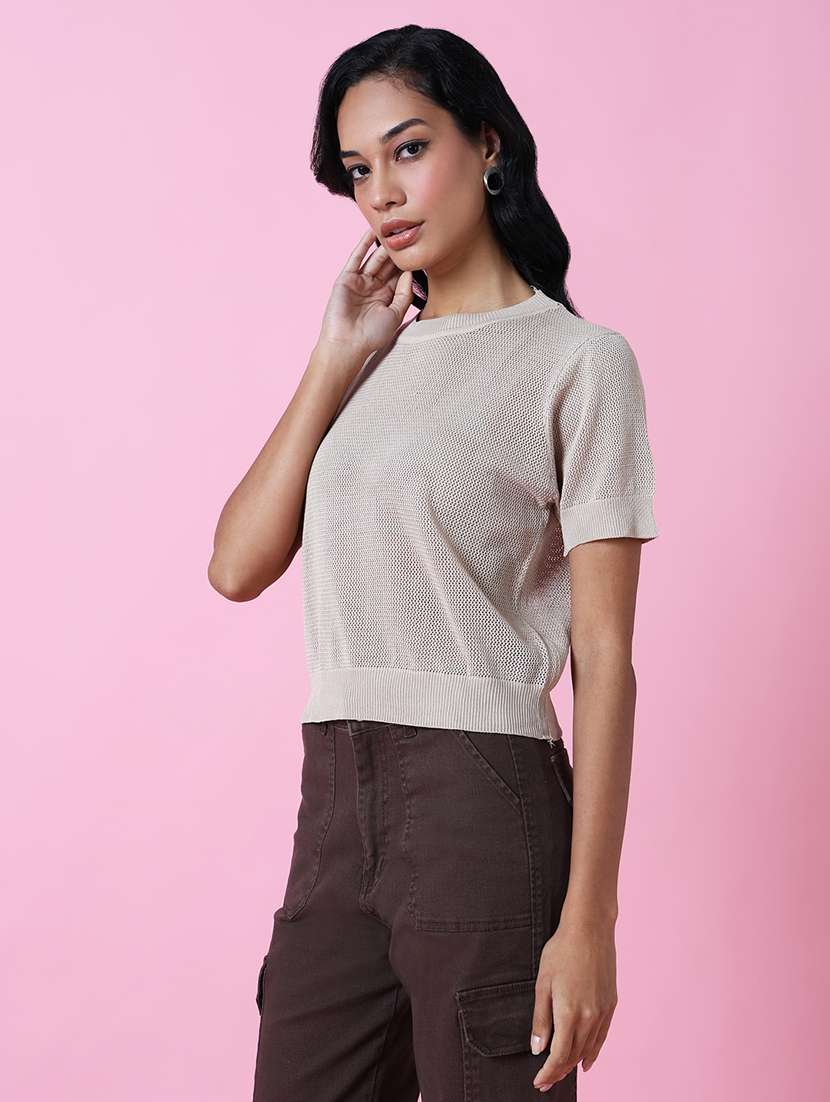 women beige crochet regular top - 21515008 - Standard Image - 2
