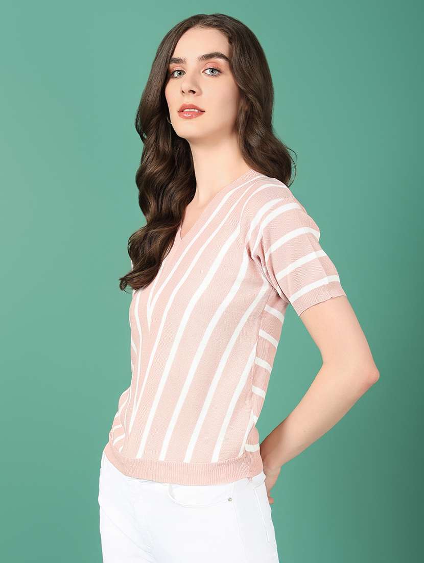 women peach stripes regular top - 21515011 -  Standard Image - 2