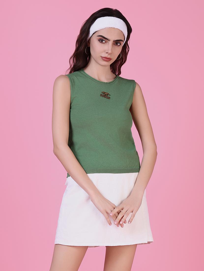 women green solids round neck top - 21515022 - Zoom Image - 0
