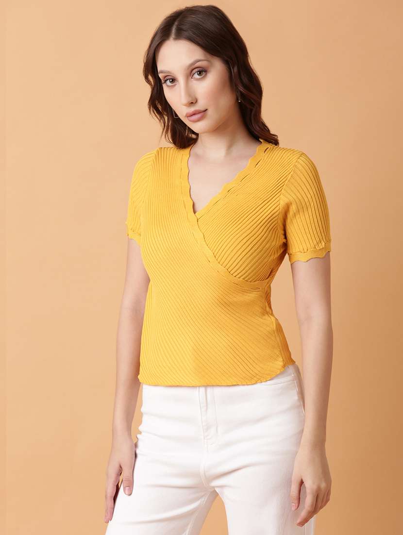 women yellow self-designed regular top - 21515026 -  Standard Image - 2