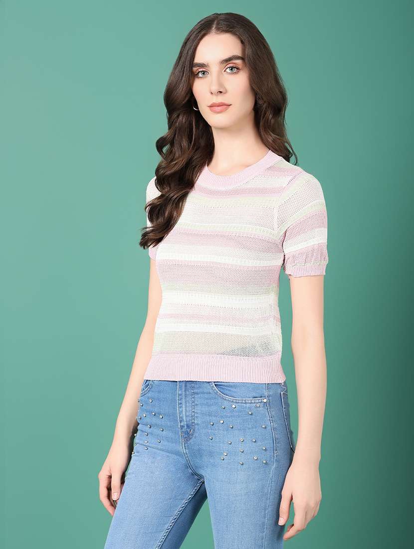 women round neck crochet regular top - 21515027 -  Standard Image - 2