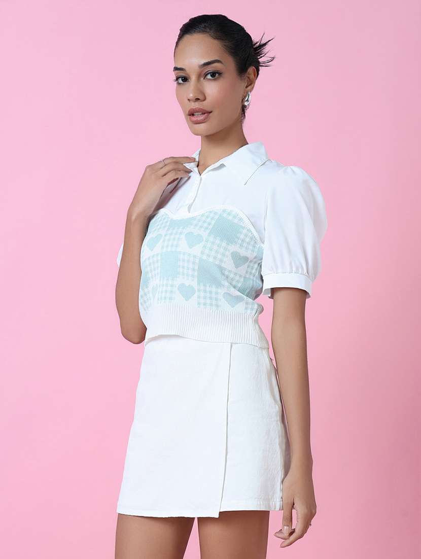 women self design short sleeve shirt top - 21515029 -  Standard Image - 2