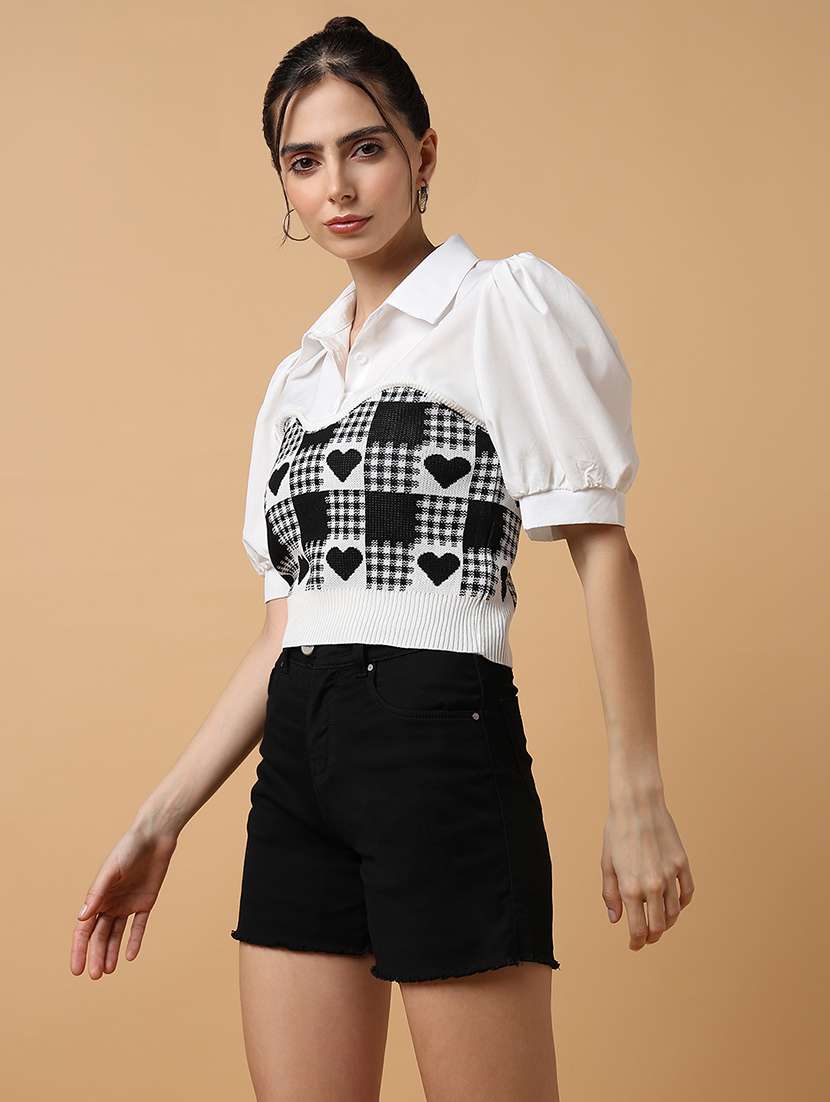 women self design short sleeve shirt top - 21515030 -  Standard Image - 2