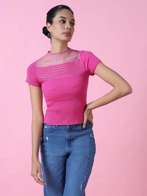 women pink solids short sleeves top - 21515042 -  Standard Image - 0