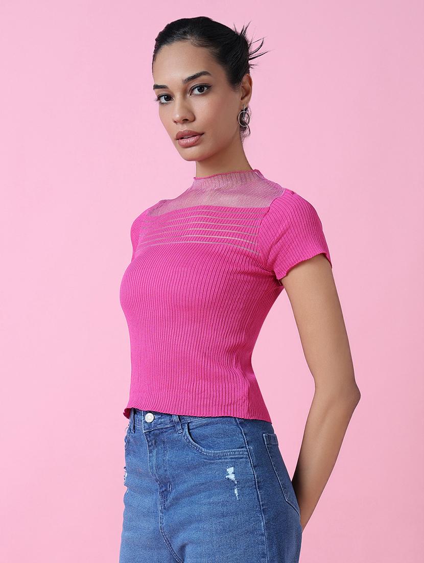 women pink solids short sleeves top - 21515042 - Standard Image - 2