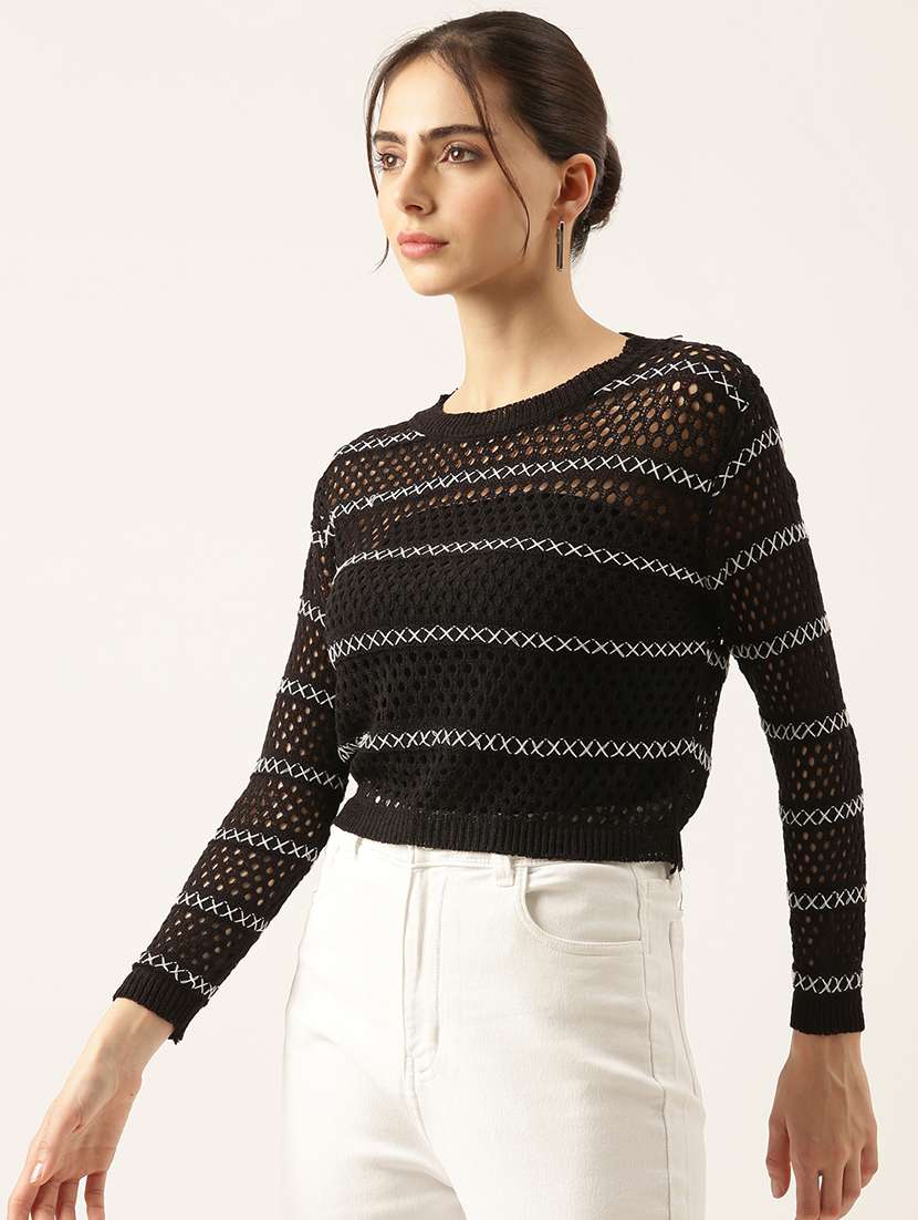 women black crochet regular top - 21515048 -  Standard Image - 2