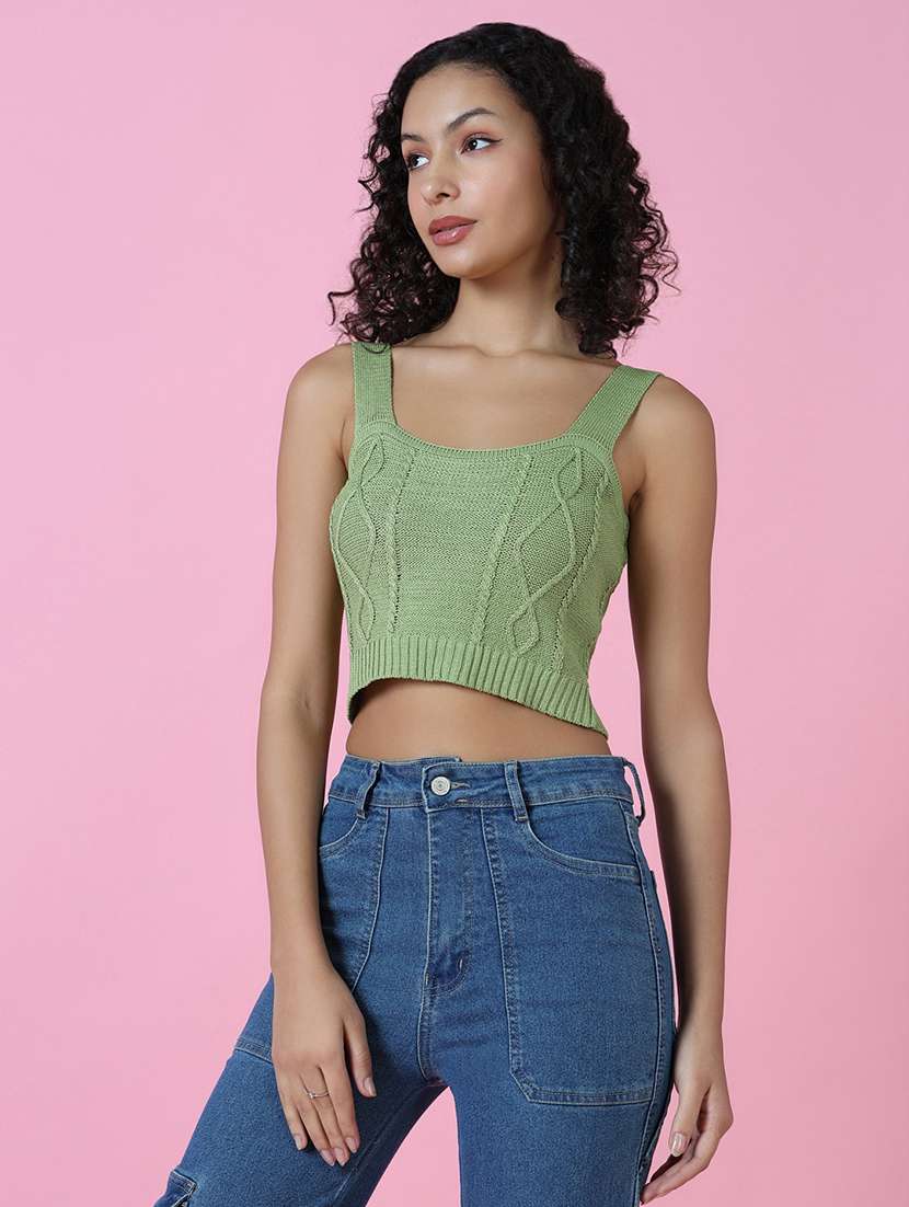 women green self design crop top - 21515053 -  Standard Image - 2