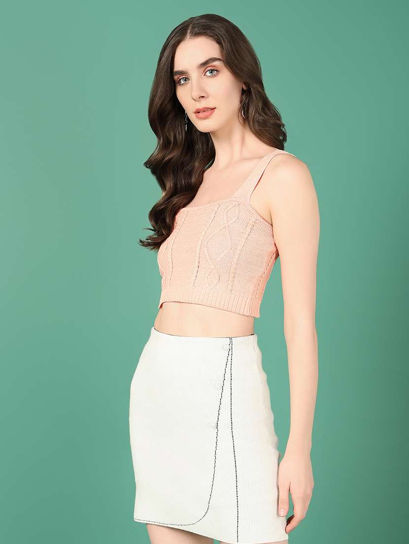 women peach self design crop top - 21515056 -  Standard Image - 2