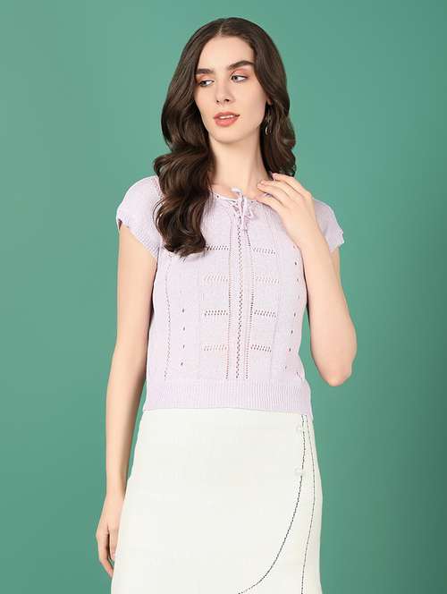 women lavender crochet regular top - 21515065 -  Standard Image - 0