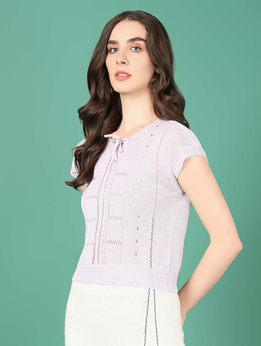 women lavender crochet regular top - 21515065 - Standard Image - 2