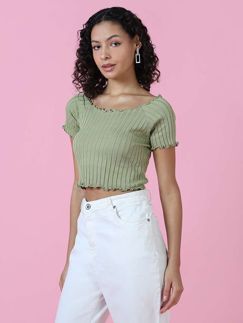 women short sleeve self-designed crop top - 21515069 - Standard Image - 2