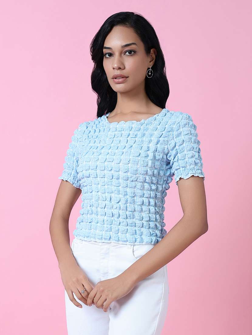 women light blue round neck top - 21515072 -  Standard Image - 2