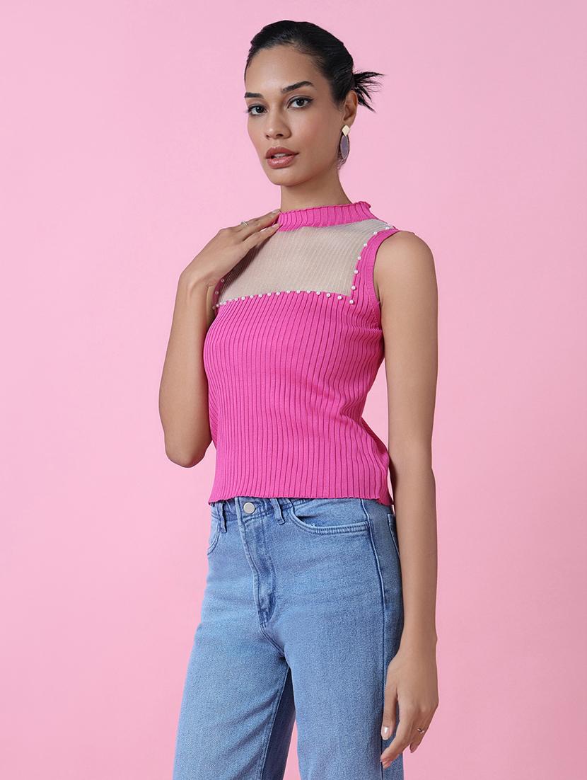 women pink solids sleeveless top - 21515080 - Standard Image - 2