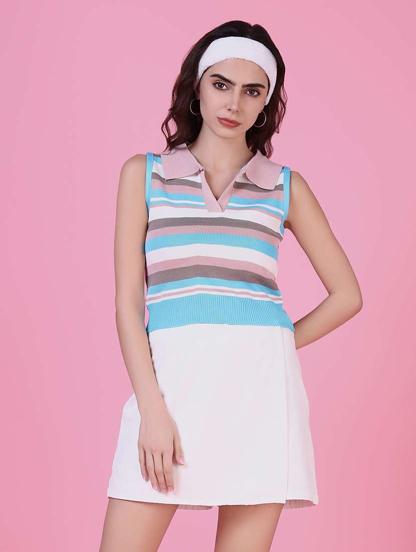 women multi color stripes sleeveless top - 21515100 - Zoom Image - 0