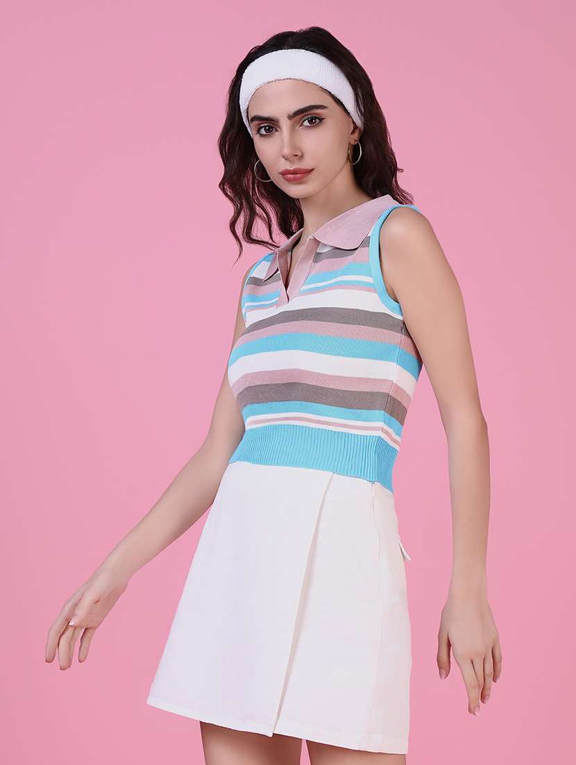 women multi color stripes sleeveless top - 21515100 - Standard Image - 2