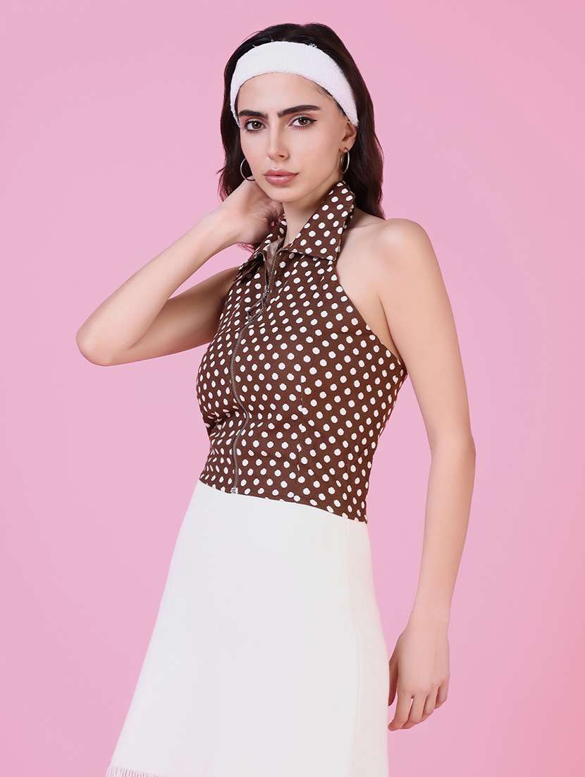 women brown polka dot regular top - 21515111 -  Standard Image - 2