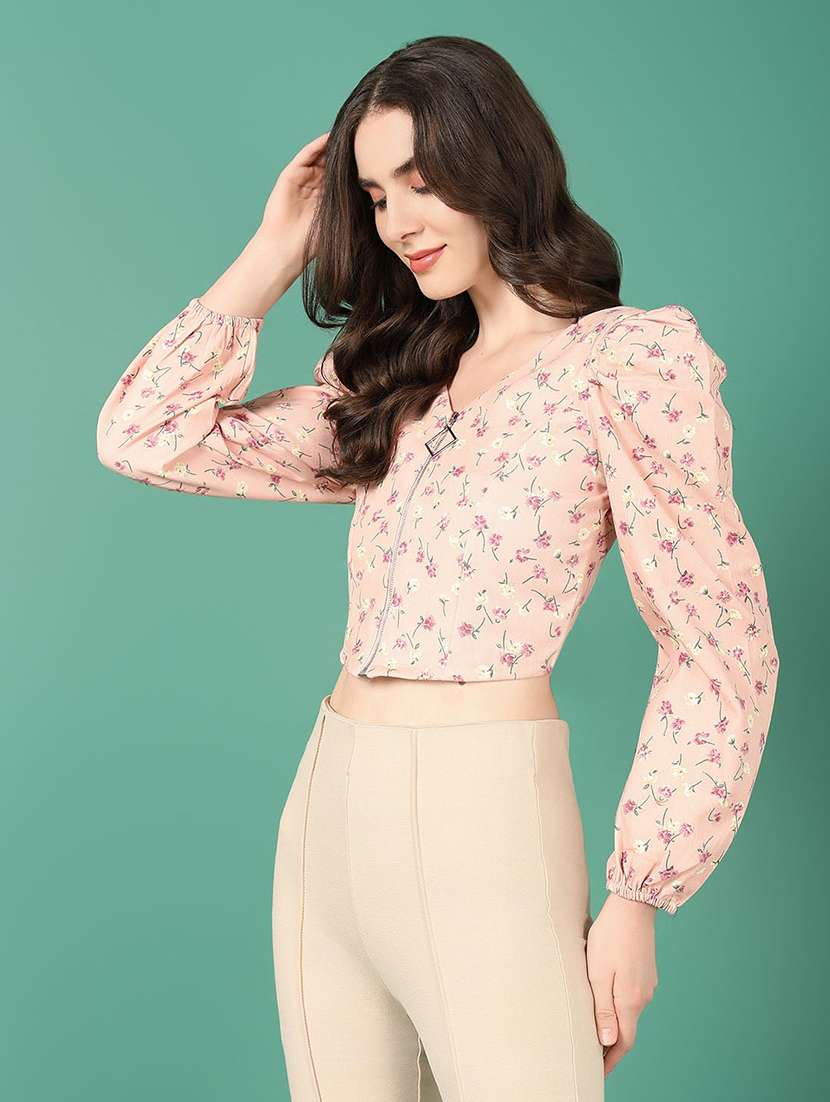 women pink floral printed crop top - 21515114 -  Standard Image - 2