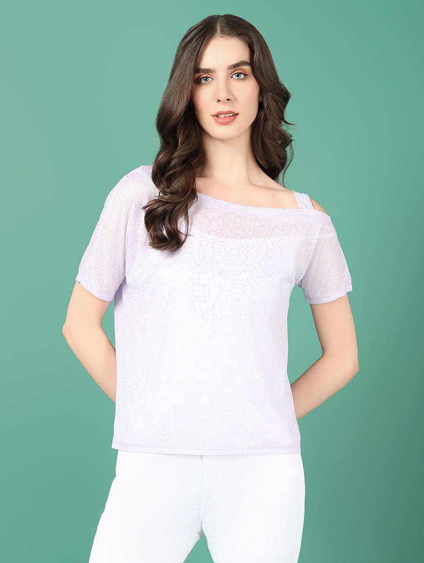 women lavender typography regular top