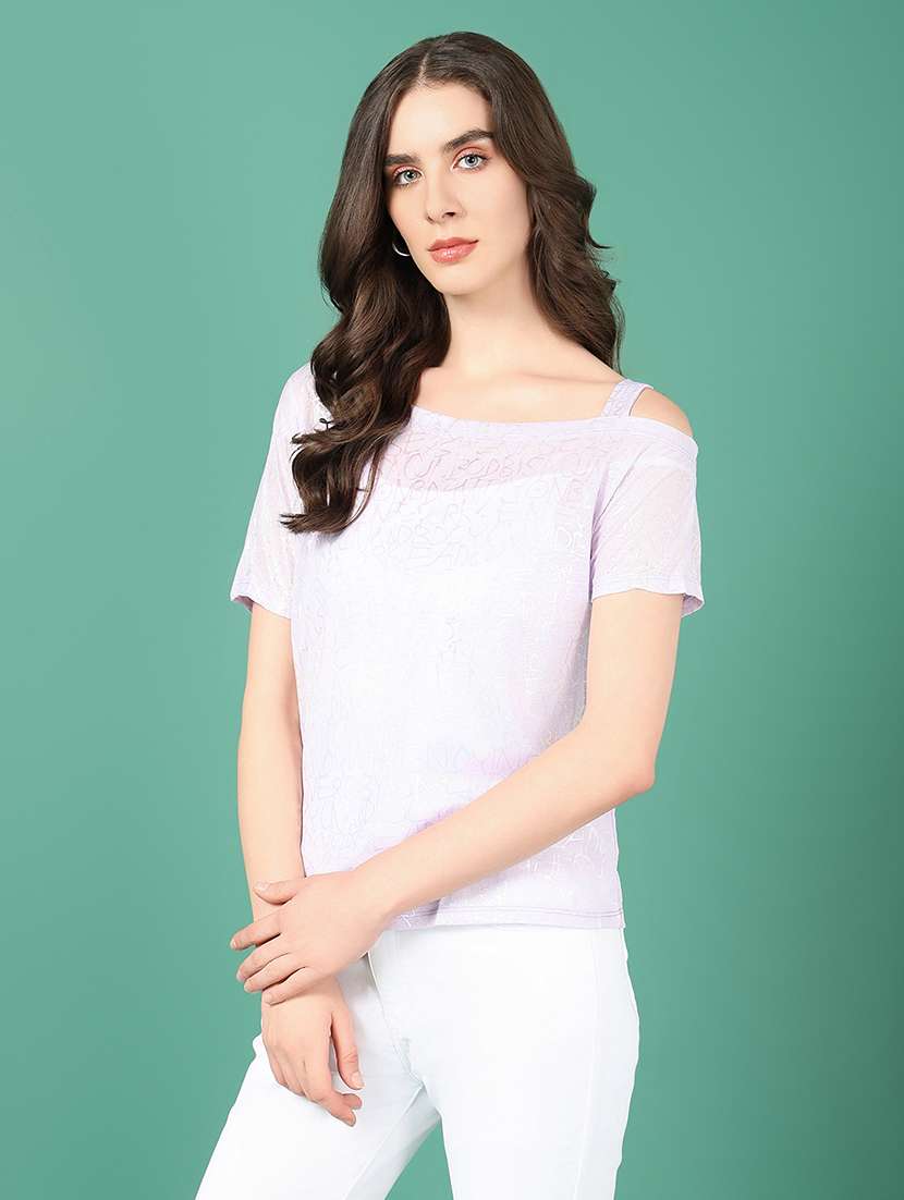 women lavender typography regular top - 21515122 - Standard Image - 2