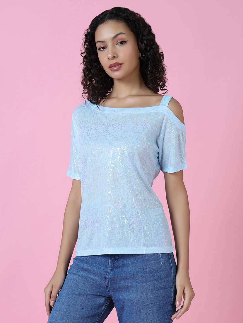 women blue typography regular top - 21515123 - Standard Image - 2