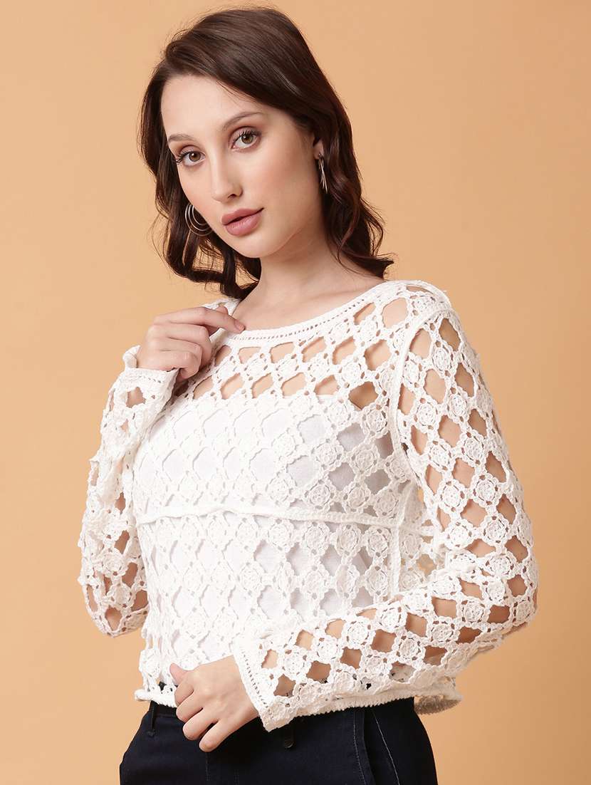 women white crochet regular top - 21515130 -  Standard Image - 2