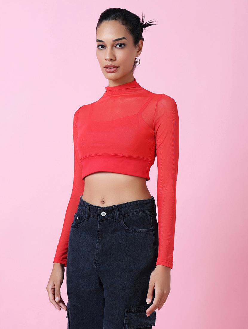 women red solid crop top - 21515141 - Standard Image - 2