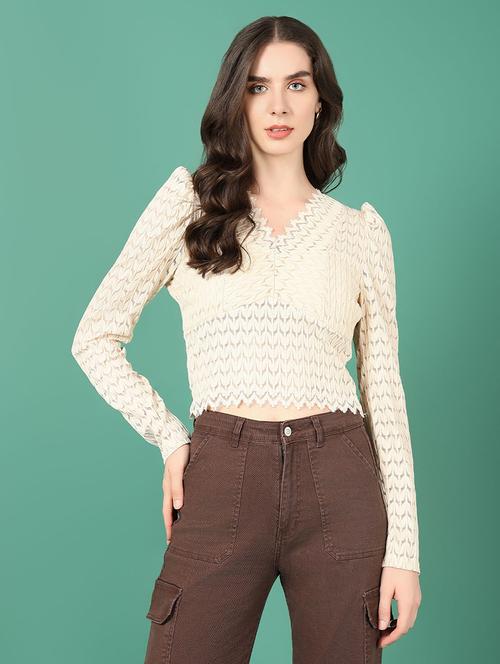 women beige self-designed regular top - 21515151 - Standard Image - 0