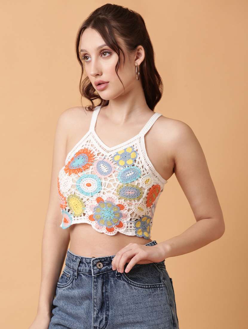 women sleeveless crochet crop top - 21515165 -  Standard Image - 2