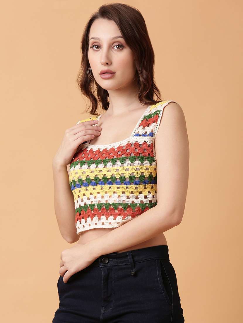 women sleeveless crochet crop top - 21515166 -  Standard Image - 2