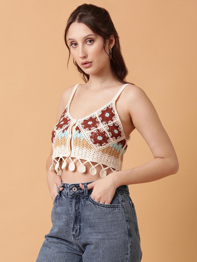 women sleeveless crochet crop top - 21515168 - Standard Image - 2